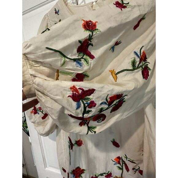 Zara Premium Collection Boho Dress Size XS Embroidered Floral Birds Peasant - Picture 6 of 10